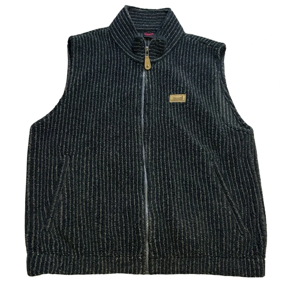 VTG Marker Fleece Vest Large Gray Ribbed Full Zip USA Made Ski Gorpcore Outdoor